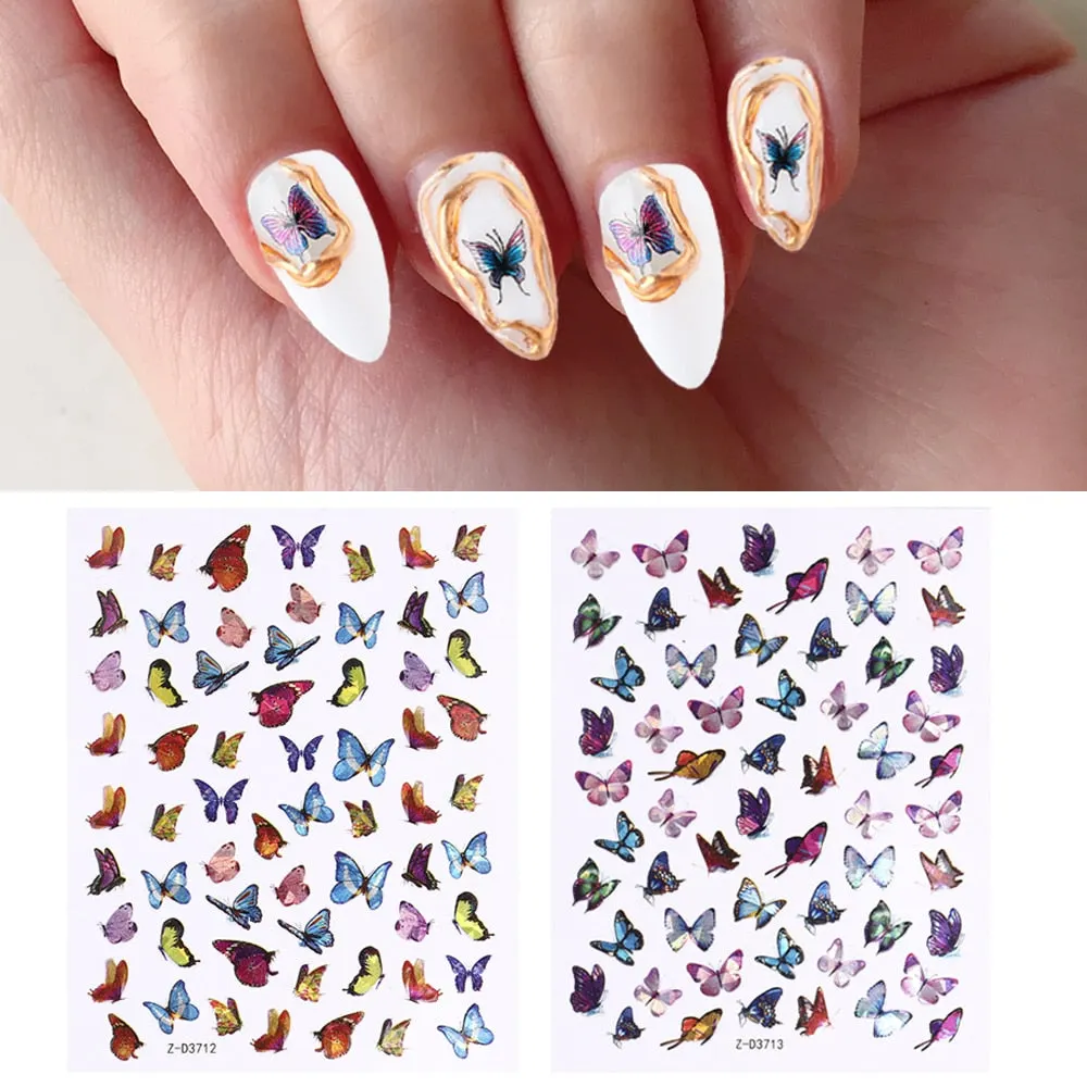 3D Holographics Colourful Butterfly Nail Art Stickers Various Pattern UV Gel Nail Art Decoration Design for Nail DIY Design-Nail Inspo