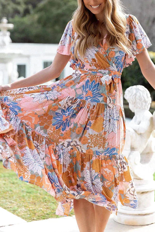 Melody of Summer Floral Ruffle Midi Dress