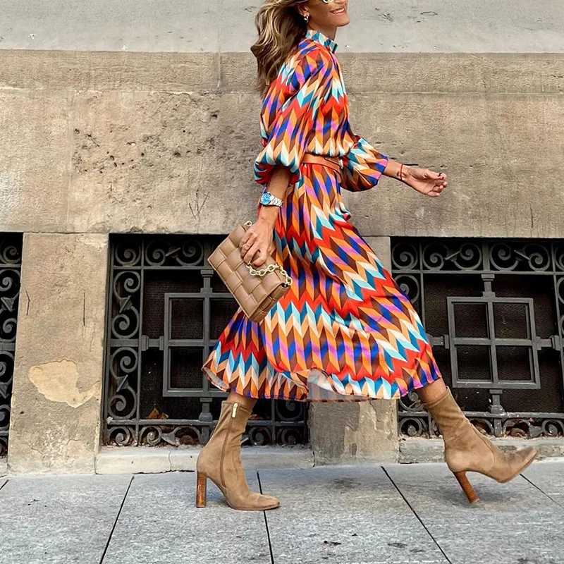 Toloer Toloer 813 Spot 2024 Autumn New Women's Fashion Temperament Standing Collar Long Sleeves In The Long Dress-Outfit Ideas