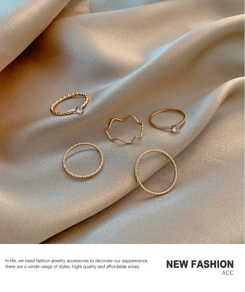 Set of 5: Alloy Rings (Assorted Designs) SP17524