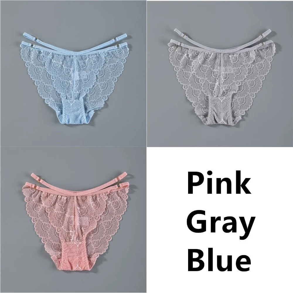 3Pcs Lace Panties Ice Silk Seamless Panty Women Low Rise Sexy Transparent Floral Briefs Soft Cotton Crotch Underpants Underwear