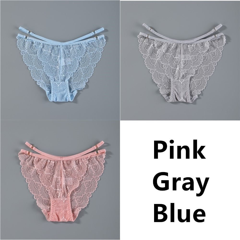 3Pcs Lace Panties Ice Silk Seamless Panty Women Low Rise Sexy Transparent Floral Briefs Soft Cotton Crotch Underpants Underwear