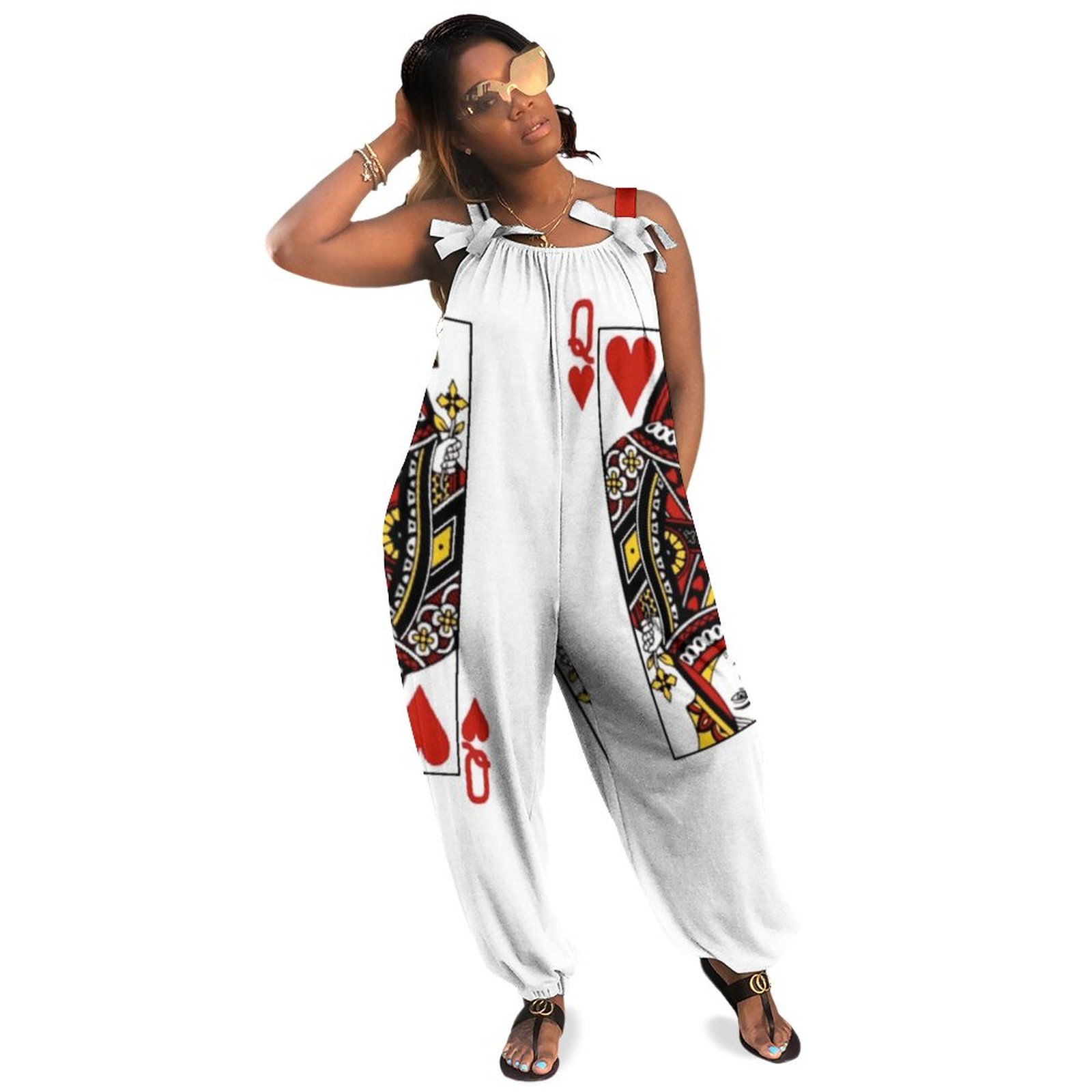 Queen Of Hearts Summer Women Plus Size Jumpsuit Loose Casual Style Unitard Jumpsuit Overall Summer Long Length Pockets 95 Polyester 5 Spandex