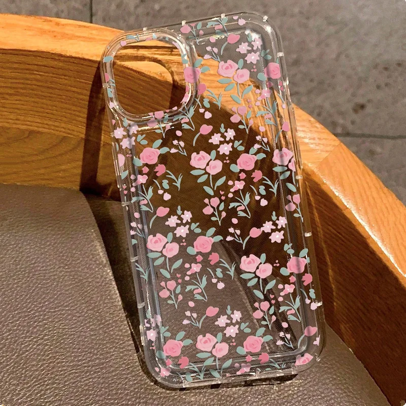 Aonga Transparent Pink Flower Case For Samsung Galaxy S24 S23 Ultra S22 Plus S21 FE A55 A35 A15 A54 A34 A14 A53 A33 Air Cushion Cover aonga