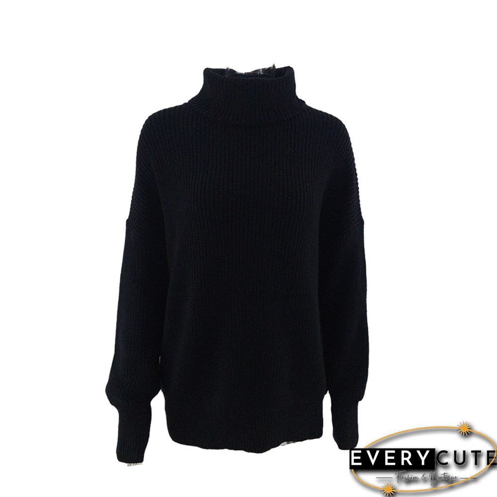 Solid Black High Collor Loose Style Pullover
