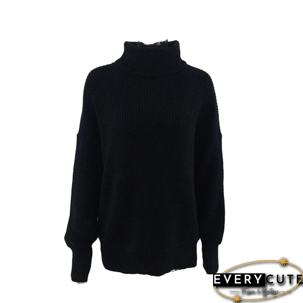 Solid Black High Collor Loose Style Pullover