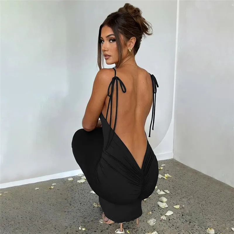 Uveng Uveng Women's Sexy Back Strap Temperament Slim Buttock Evening Dress