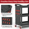 Pelnuies 3 Tier Auto Detailing Cart, 350 LBS Capacity Detail Cart with Grooves, 2 Hanging Plate and Hooks, Cleaning Carts on Wheels for Detailers Garage, Workshop, Repair Shop, Black