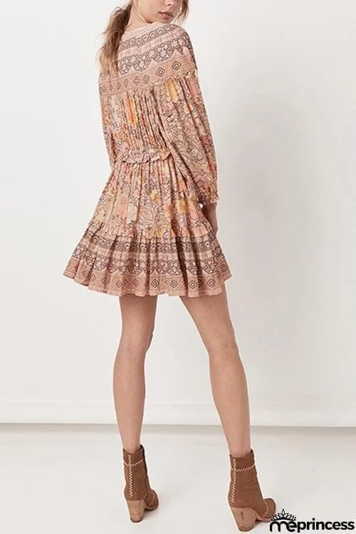 Floral Print Long Sleeve Mini Dress