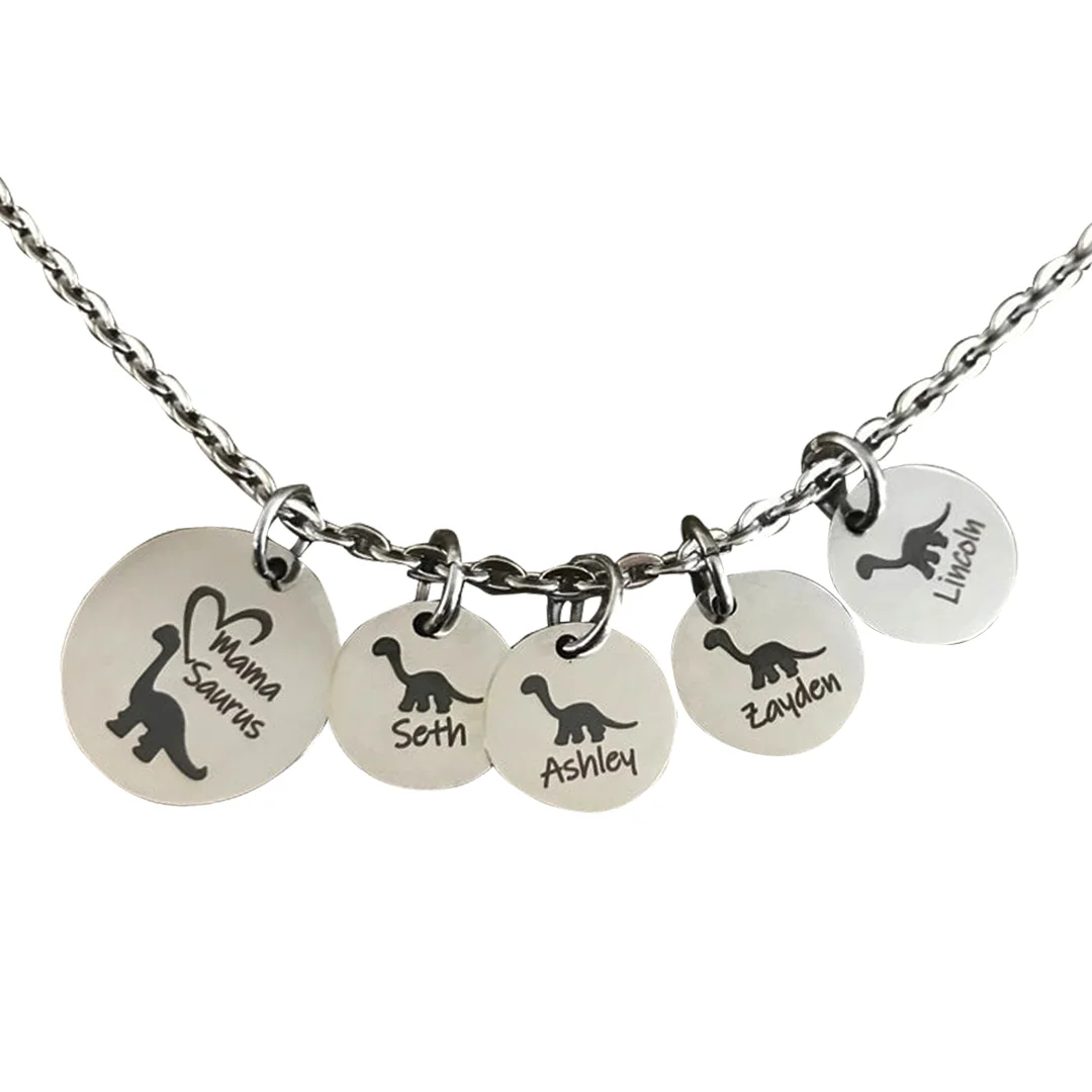 Vangogifts Necklace 1-10 Baby Dinosaur Necklace Mama Necklace / Personalized Mama Baby Dinosaur 