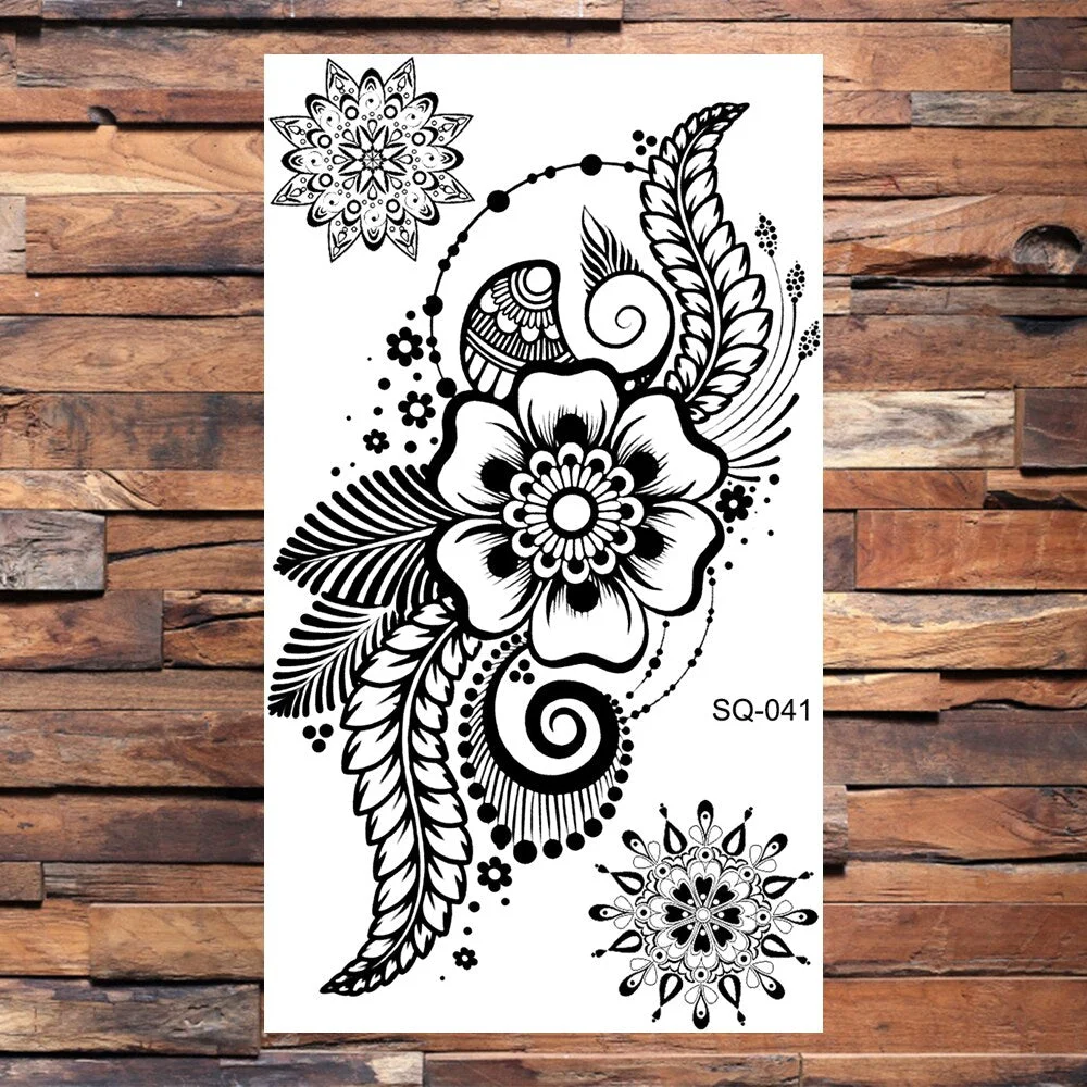 Black Thorns Totem Temporary Tattoos For Adults Women Scorpion Wolf Snake Dragon Flower Fake Tattoo Sticker Arm Neck Tatoos 3D