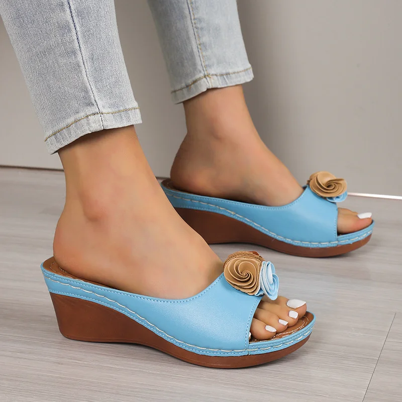 Yyvonne Flowers With Thick Background Slippery Slippers Women 24 Summer New External Slope And Pure Color Cold Slippers