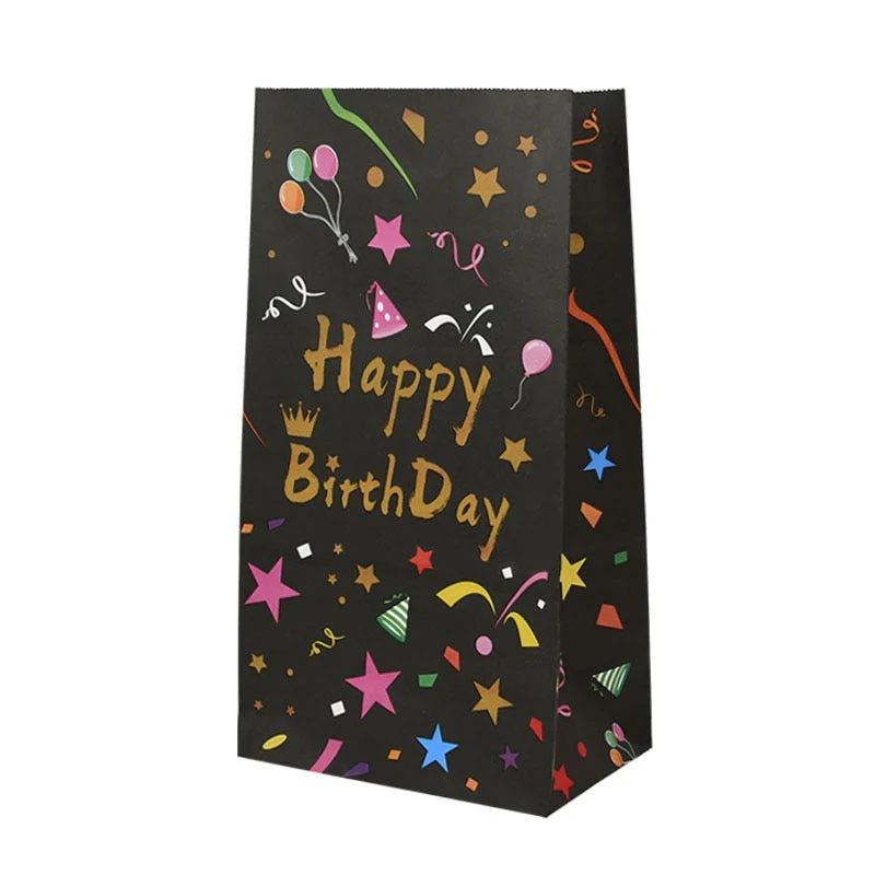10pcs Happy Birthday Printed Kraft Paper Candy Bag Cookie Gift Packaging Bags Box Child Kids Birthday Party Supplies 24X13cm