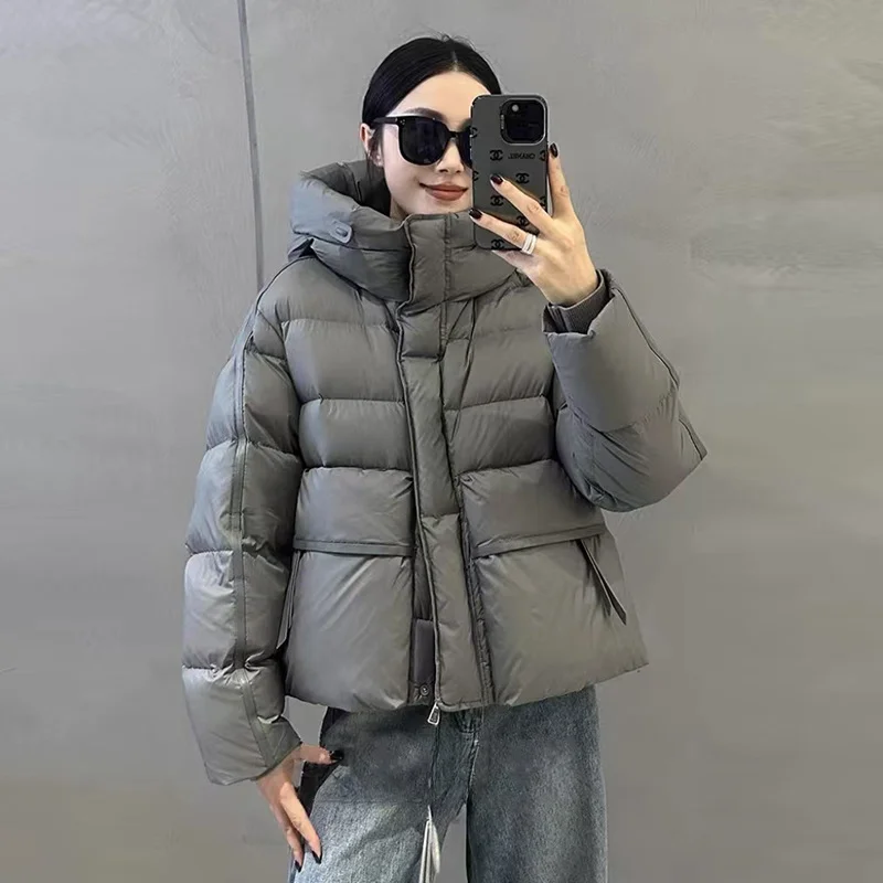 Woherb Advanced Sense Hooded Down Jacket Female 2424 New Fashion Design Sense Plus Thick White Duck Down Loose Bread Clothing Coat-Outfit Ideas