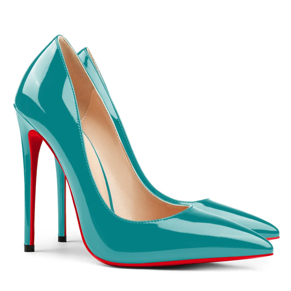 120mm Red Bottom Women's Pointy Toe Party Wedding Patent High Heels-MERUMOTE