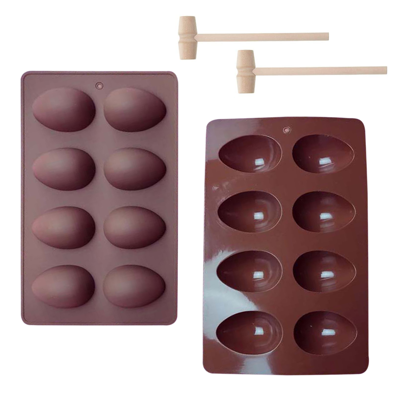 

Easter Egg Chocolate Mold, 8 Cavity Silicone Bomb Pan with 2 Wooden Hammers, 501 Original