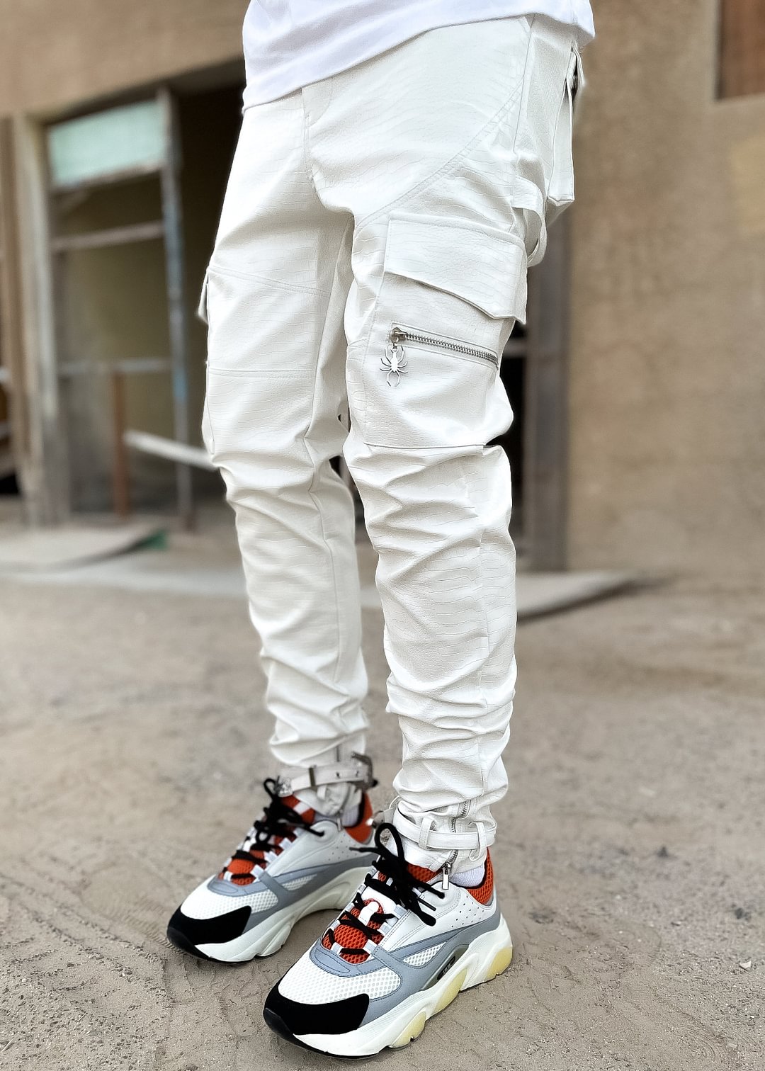 Ghost White Racer Snake Leather Pant