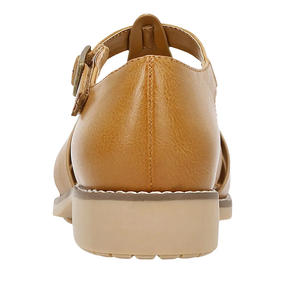 Tan Block Heel Ankle Strap Buckle Fisherman Sandals for Ladies