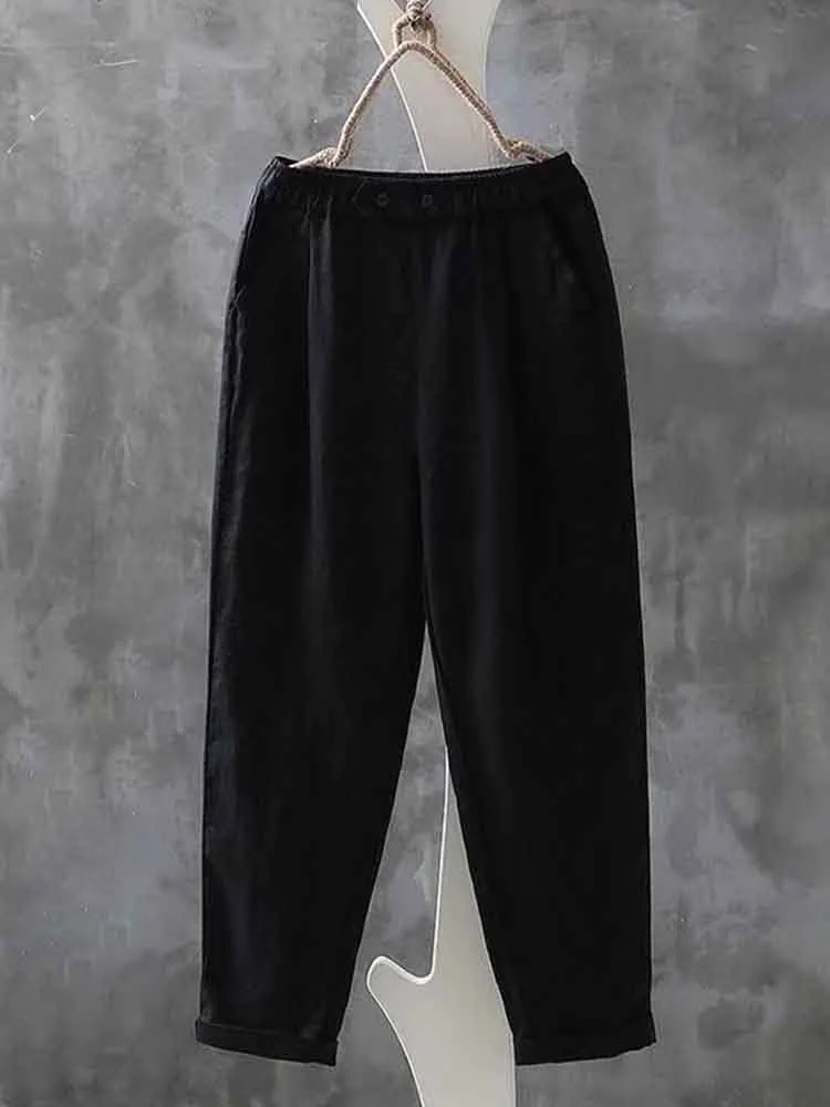 Women's Simple Linen Blend Elastic Waist Casual Pants