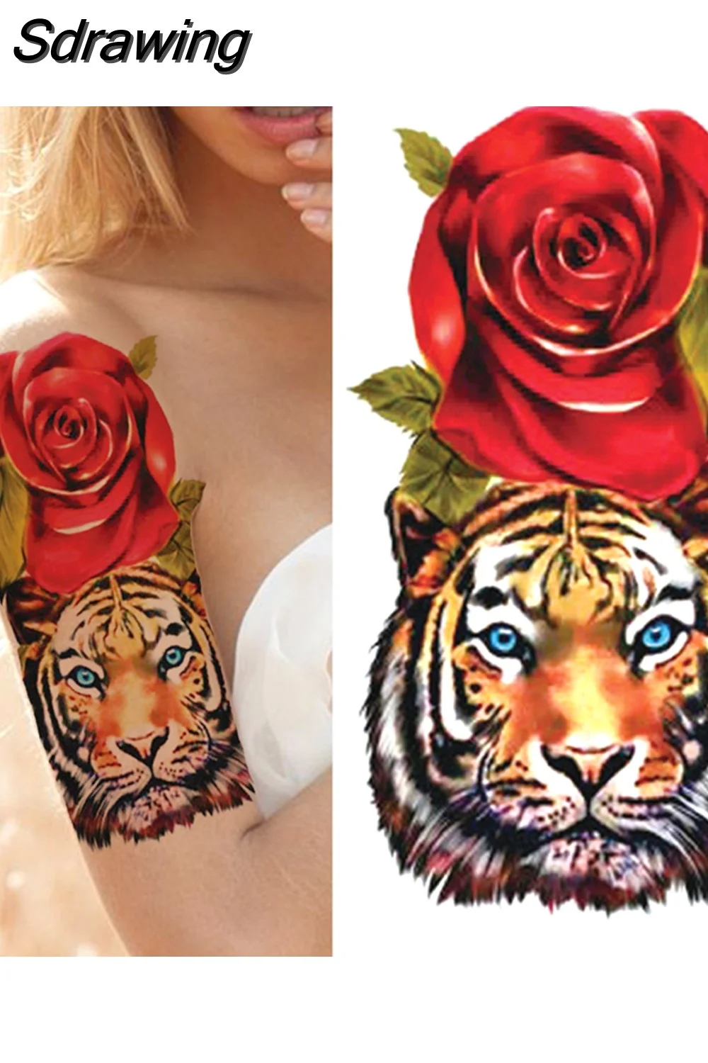 Sdrawing Forest Tattoo Sticker For Men Women Children Tiger Wolf Death Skull Temporary Tattoo Fake Henna Skeleton King Animal Tatoo 430-0
