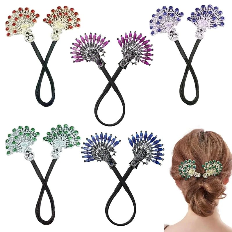 Unique Gift Crystal Leaf Hair Clip｜Vintage-Inspired Rhinestone Ponytail Holder