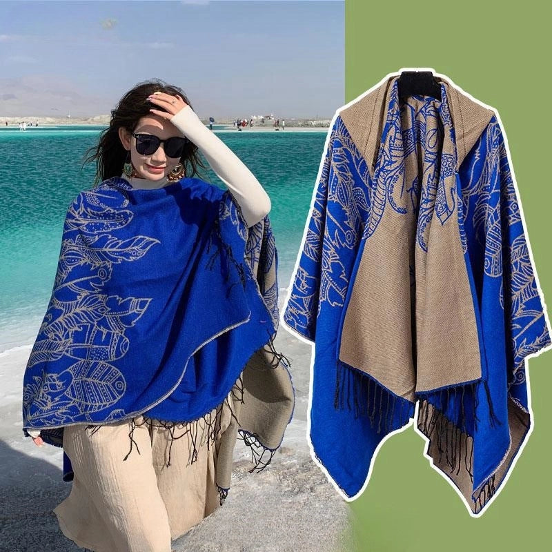 Ethnic Style Hooded Cape Women’s Yunnan Tibet Western Sichuan Grassland Bohemia Travel Wear Scarf Coat