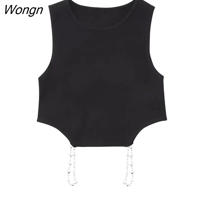 Wongn Sexy Summer Women Hollow Out Kintted Sets 2023 Causal O-neck Sleeveless Tops High Waist Straight Skirts Elegant Outwear