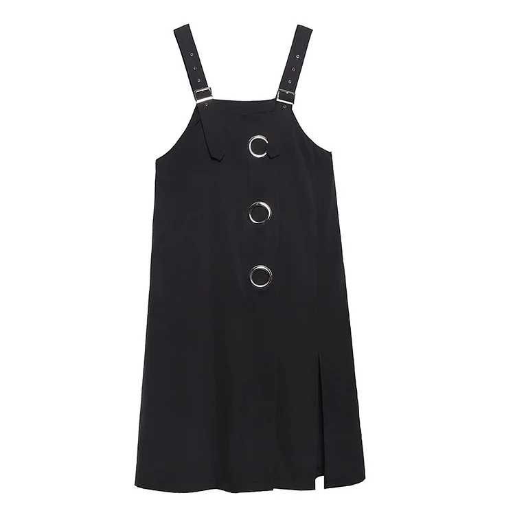 Loose Splicing Suspender Midi Dress - yankia