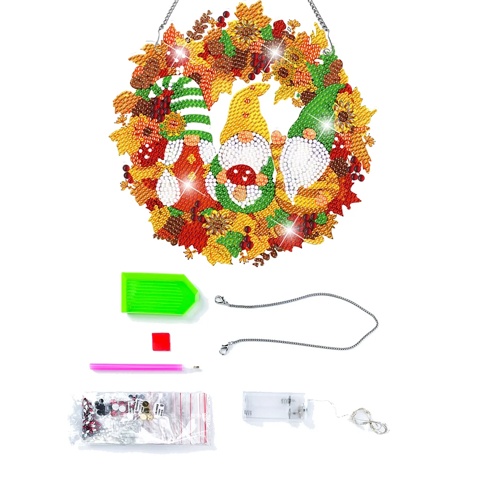 DIY Fall Gnome Single Side Special Shaped Diamond Painting Wall Decor Wreath Crystal Painting Wreath