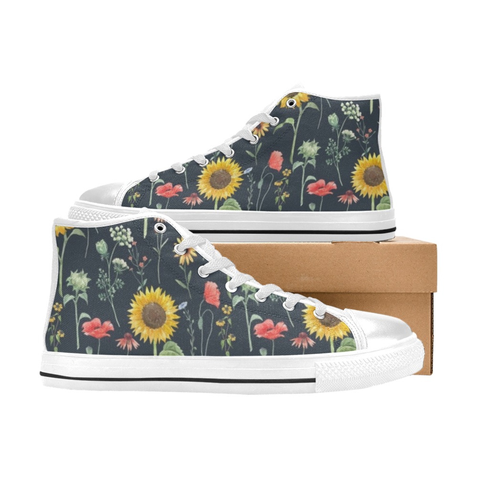 Original Design Little Flower Printed High Top Women's Canvas Shoes