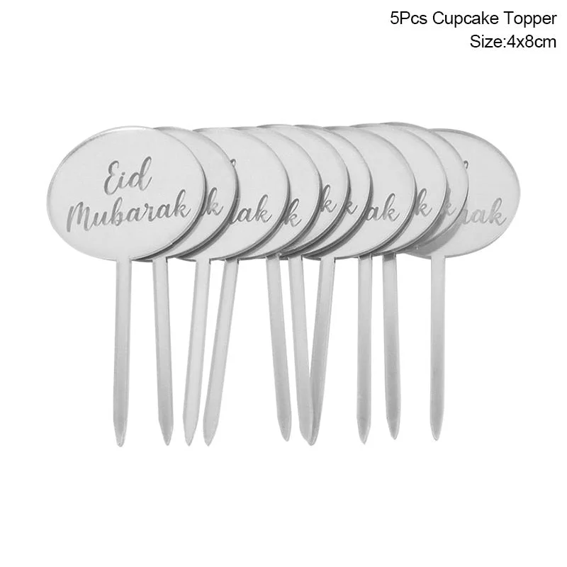 Golden Eid Mubarak Acrylic Cake Toppers Castle Moon CupCake Topper for Ramadan Islamic Muslim Festival Party Cake DIY Decoration