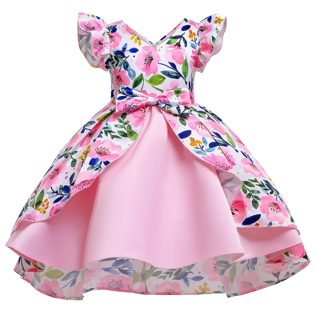 Buzzdaisy Flowers Princess Dress For Child V Neck Flower Dress Lotus Leaf Sleeves Soft Cotton Vintage Skirt Winter
