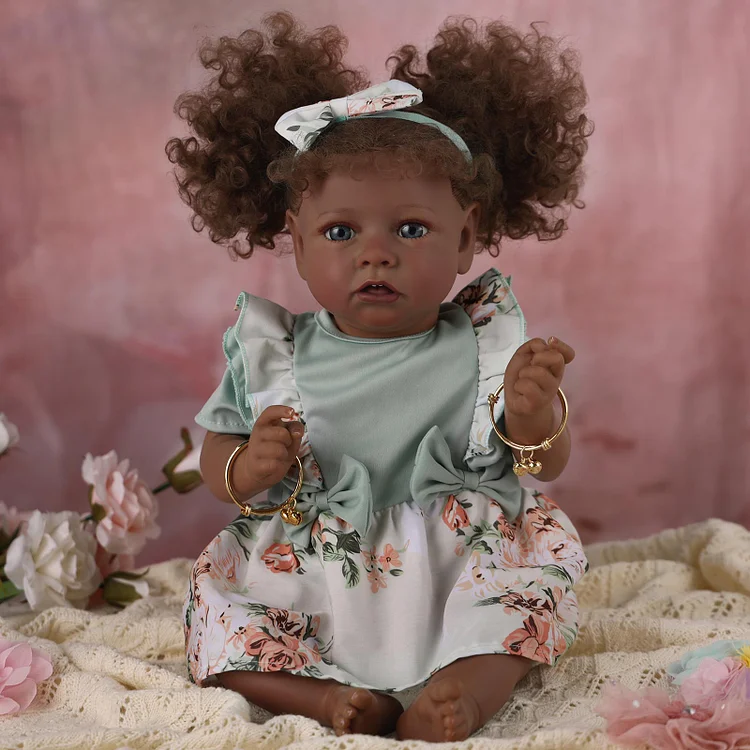 Babeside 20" Reborn Baby Doll African American Green Floral Dress Girl Saria