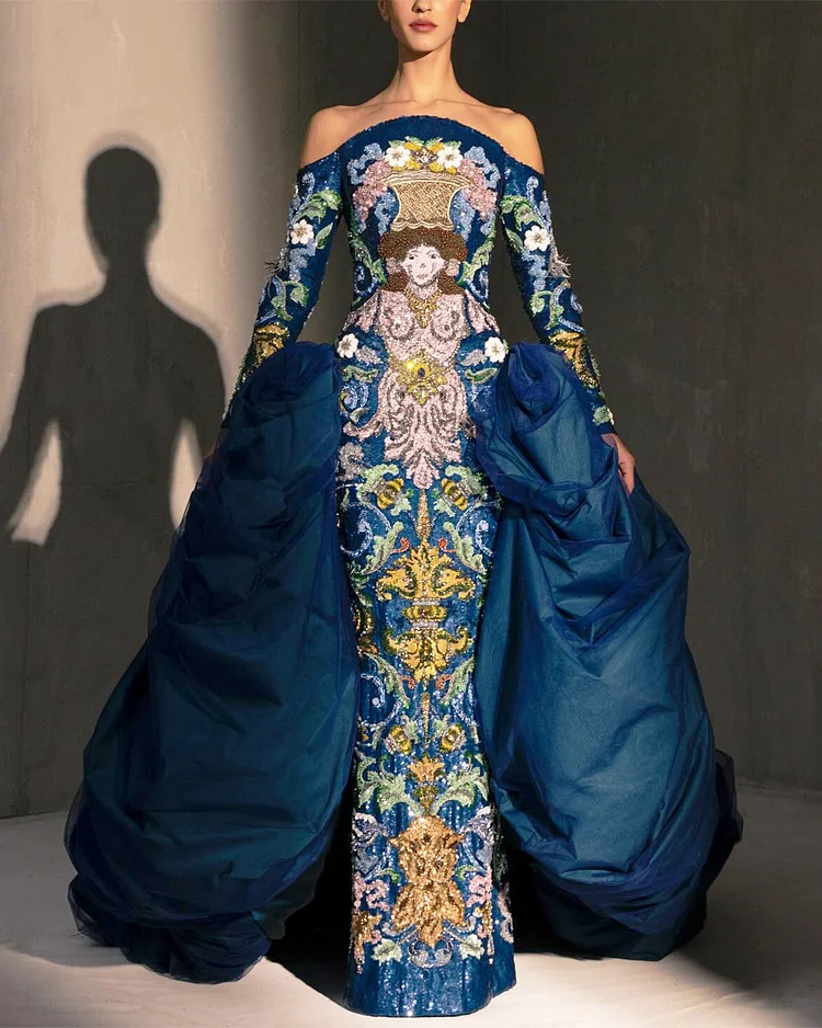 Women's Off-Shoulder Sequin Embroidered Dress