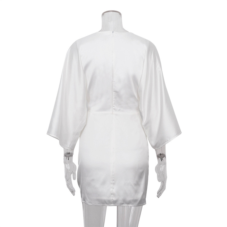 Ootddress Women Hollow Out Deep V-neck Sexy Mini Dress Ladies Bow Satin Bodycon Dresses White Casual Fashion Streetwear Summer 2025