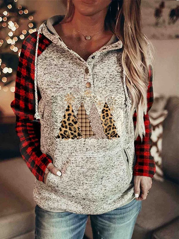 Red Plaid Women's Hoodie Christmas Print
