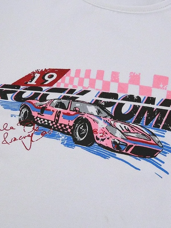 Brownm 2000s crop top with motorcycle print