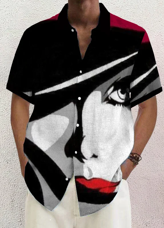 Mens Art Print Casual Breathable Short Sleeve Shirt caa8