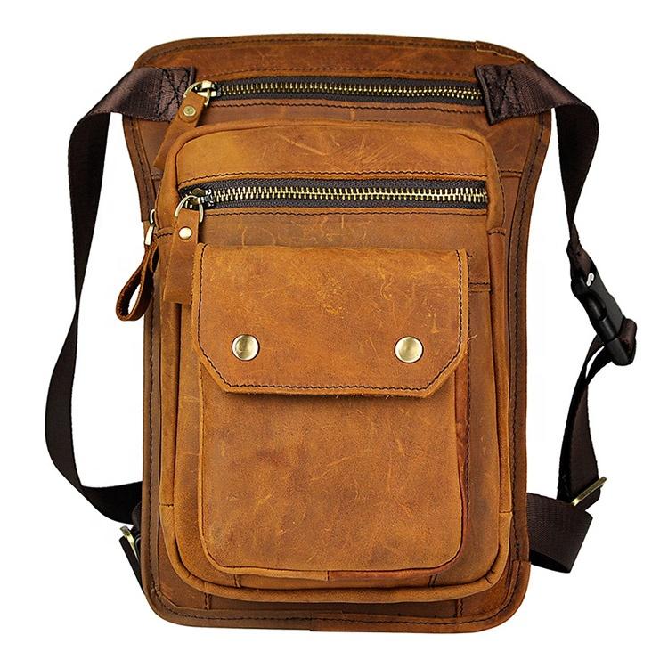 Original Leather Men Design Casual Messenger Shoulder Sling Bag Fashion Multifunction Waist Belt Pack Drop Leg Bag Pouch