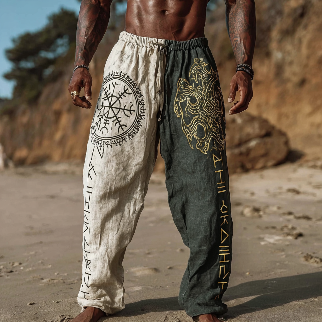 Men's Vintage Two-Tone Viking Mystical Tree Of Life Inspired Summer Casual Pants / Rvogue / Rvogue