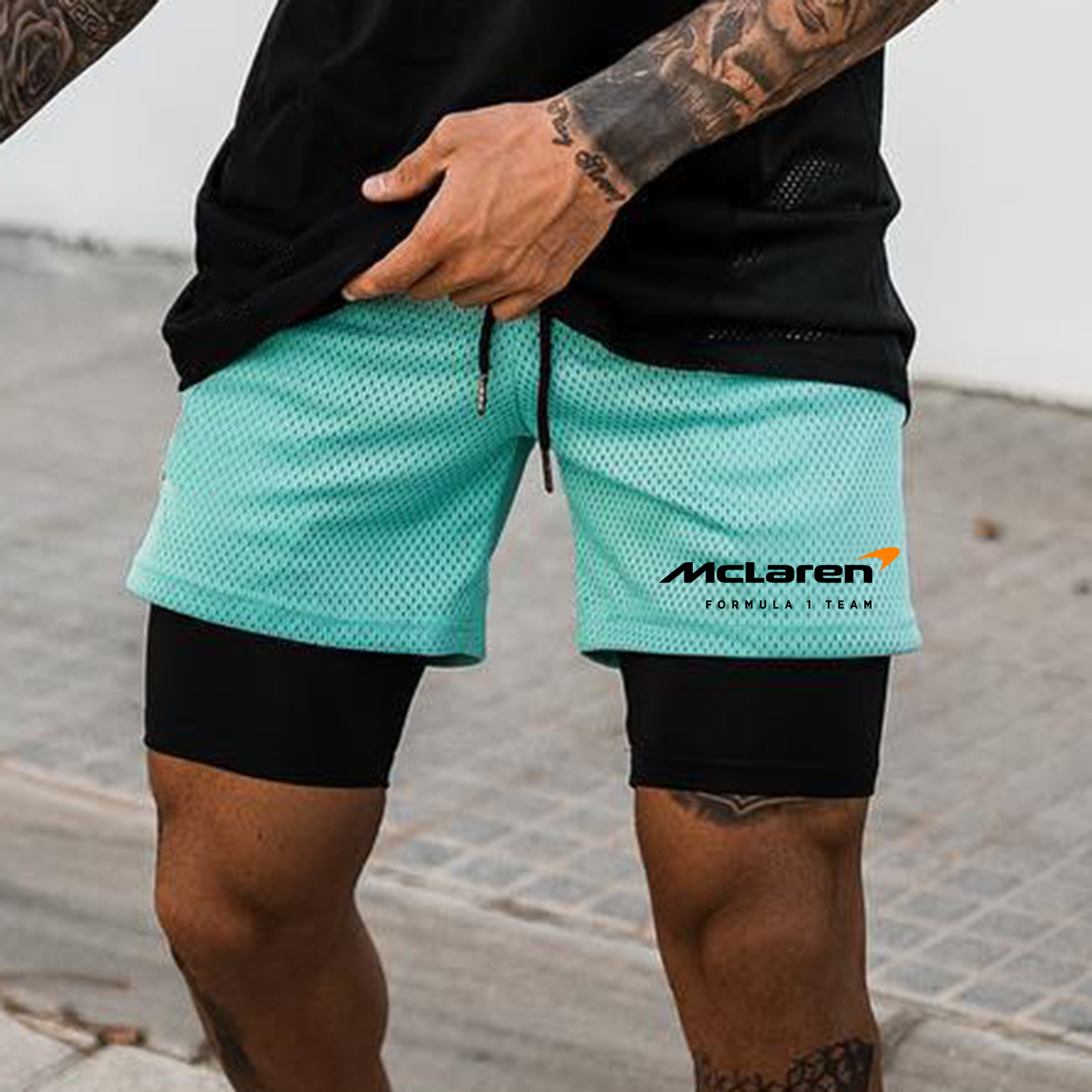 Men's Casual Racing Double Layer Sports Shorts / TECHWEAR CLUB / Techwear