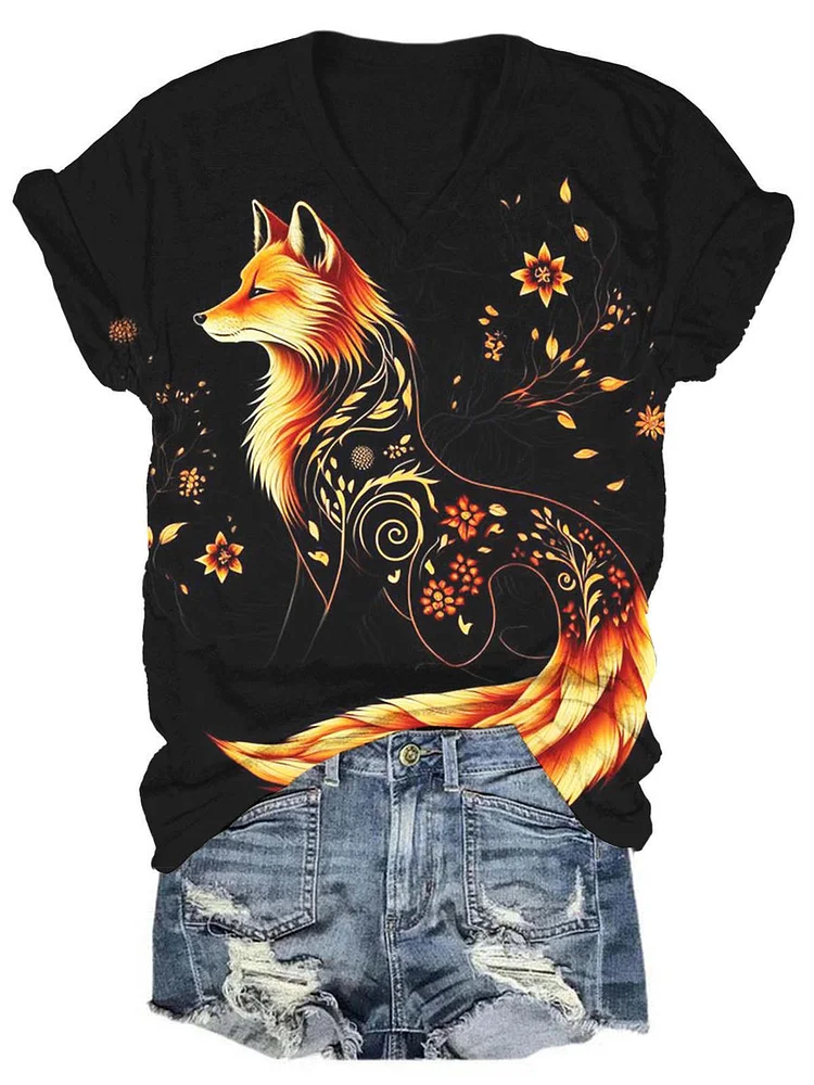 WOMEN'S FALL FOX PRINT TOP