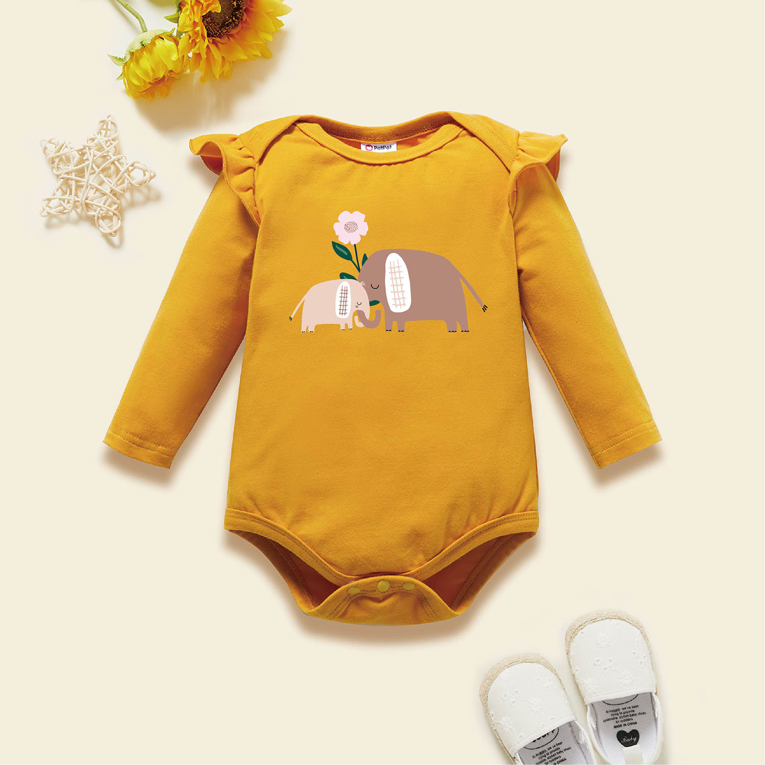 Baby Graphic Flutter-sleeve Ginger Long-sleeve Romper