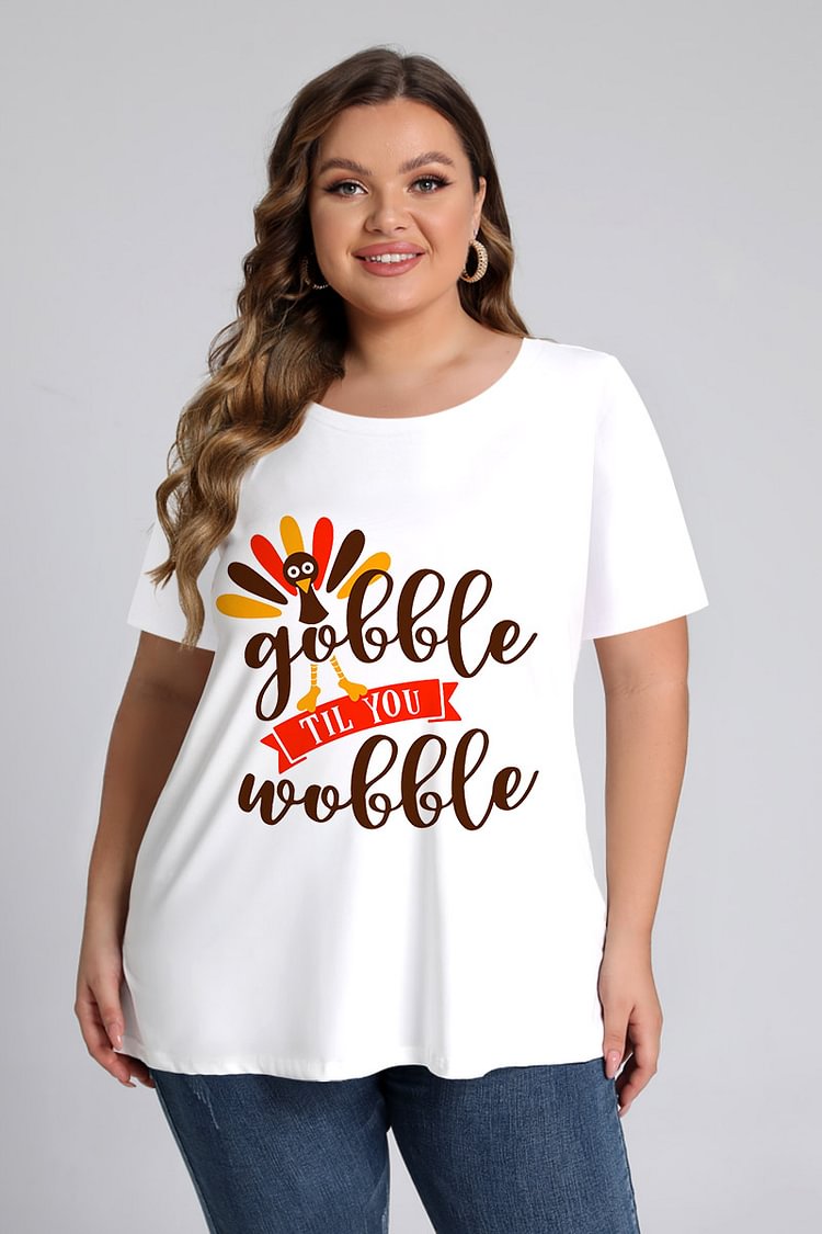 Flycurvy Plus Size Halloween White Letters Graphic Print Short Sleeve T-Shirt  flycurvy [product_label]