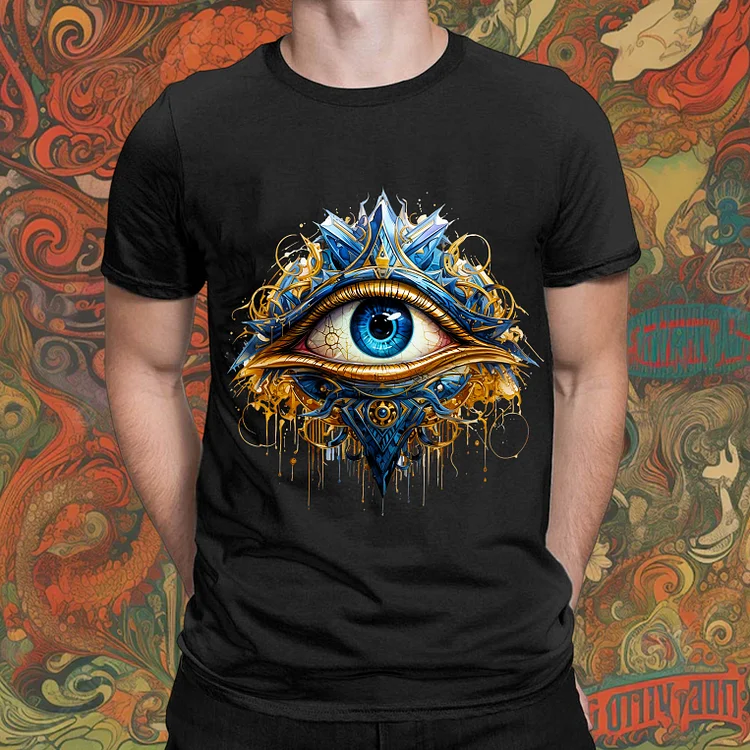 Mythological Graphic Blue Eye Symbol Men's Essentials Tees -BSTC1391