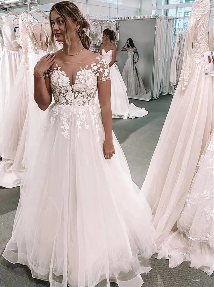 chinese dress ladies Satin Bateau Neckline A-Line Wedding Dress with Lace Appliques WD192 US18 / Ivory main image 0