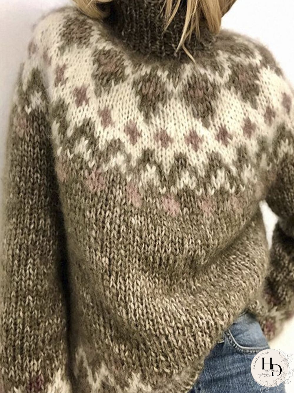 Vintage Jacquard Printed Casual Pullover Knit Women Sweater