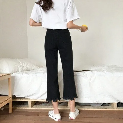 Jeans Women 2020 New Fashionable High Waist Korean Style Irregular Loose Leisure Straight Denim Ankle-length Trousers for Womens