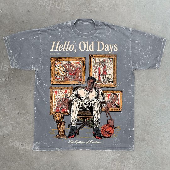 Retro Fashion Old Times Graphic Acid Washed Short Sleeve T-Shirt