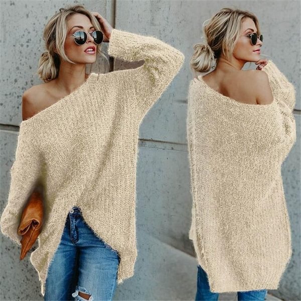 XS-8XLFashion Slopping Shoulder Women Autumn Winter Knitted Sweater Batwing Long Sleeve Casual Loose Pullovers - Shop Trendy Women's Fashion | TeeYours